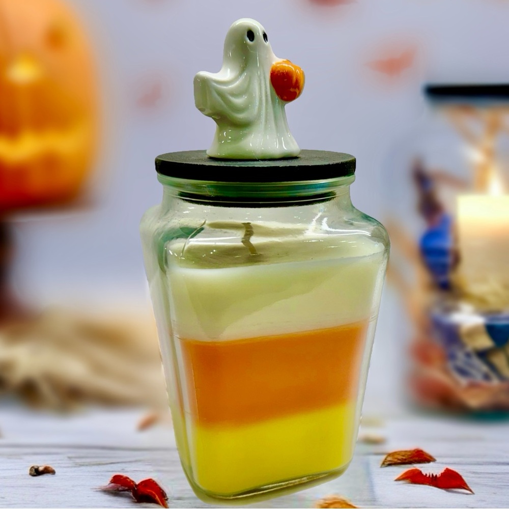 NWT! East West 17.28 Oz. Halloween Ghost Topper Triple Color Layer Candle